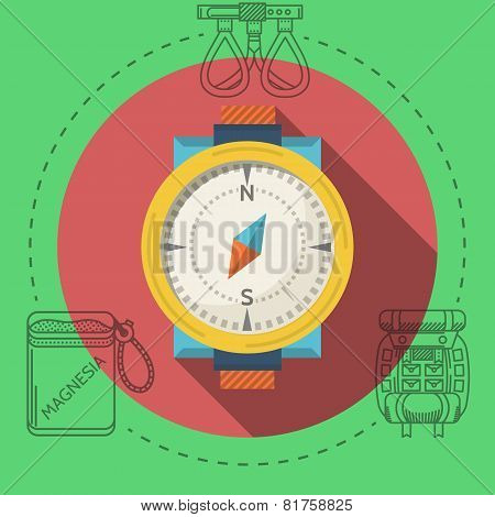 Flat design vector illustration for rock climbing. Compass