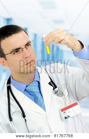 Doctor  Resarch A Medical Test Glass With Urine.