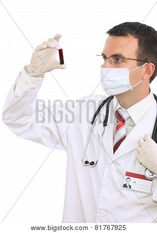 Doctor  Resarch A Medical Test Glass With Blood.