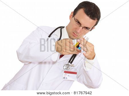 Doctor  Resarch A Medical Test Glass With Urine.
