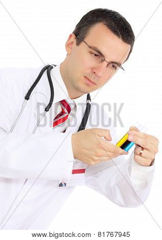 Doctor  Resarch A Medical Test Glass With Urine.