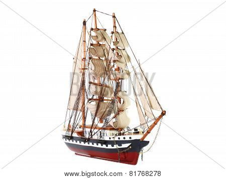 Model Of Sailing Frigate. Isolated.