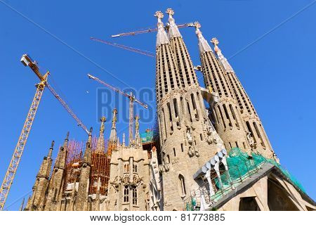 BARCELONA, SPAIN - AUGUST 28, 2008: The Basilica of La Sagrada Familia