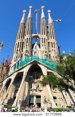 BARCELONA, SPAIN - AUGUST 28, 2008: The Basilica of La Sagrada Familia