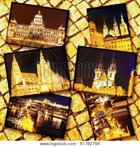 Collage Of Beautiful Prague.night View.