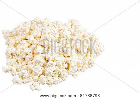 Fresh Cottage Cheese (curd) Heap, Isolated On White Background .