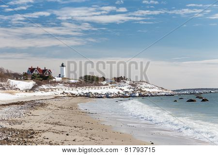Nobska Point Lighthouse In Snow