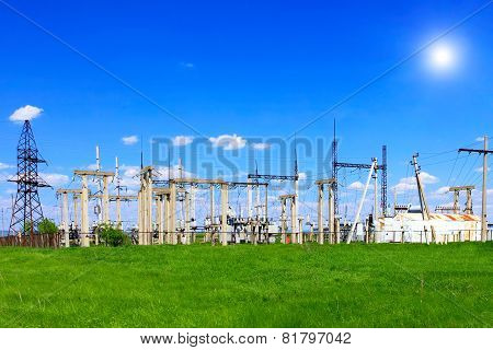 The Substation And Power Transmission Lines. Panorama