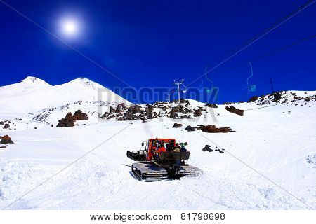 Beautiful View Of Mountaint Elbrus, - Highest Peak Of Europe