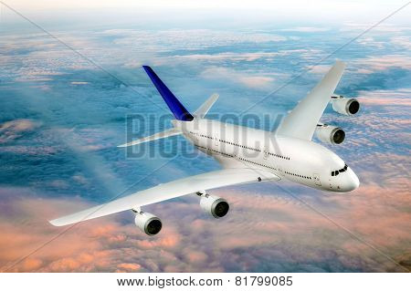 Modern Airplane  In The Sky Near Airport.
