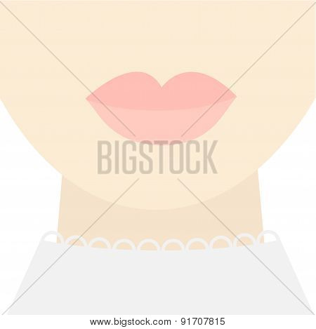 Fashion Woman Face With Big Thick Nude Pink Lips Neck Collar Flat Design