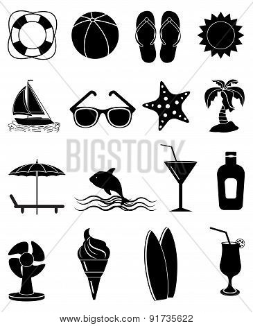 Beach summer icons set