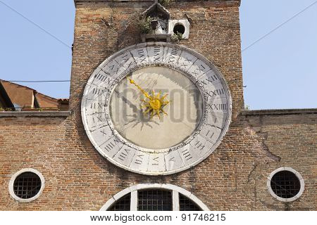 Antique Clock Of San Giacomo Di Rialto Church Near Rialto. San Giacomo Di Rialto Is A Church In The