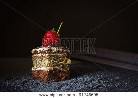 Piece Of Poppy Seed Cake With Strawberry
