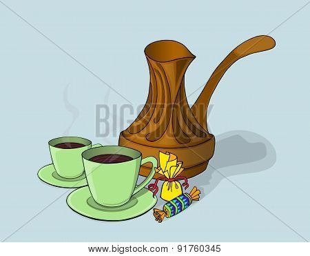 Cups With Vintage Coffee Maker