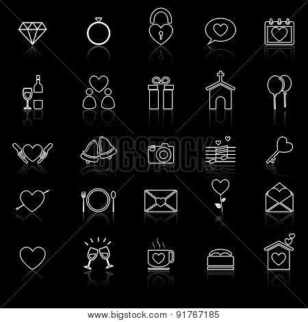 Wedding Line Icons With Reflect On Black