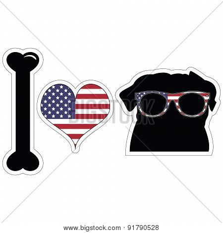 I Love Pugs In Black With American Symbols