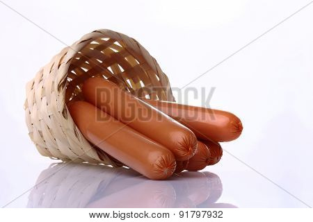 Appetizing Frankfurters In Basket