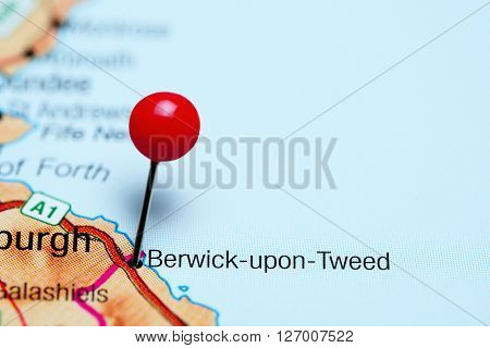 Berwick-upon-Tweed pinned on a map of UK