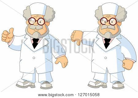 Cartoon wise old doctor. Gestures and emotions.