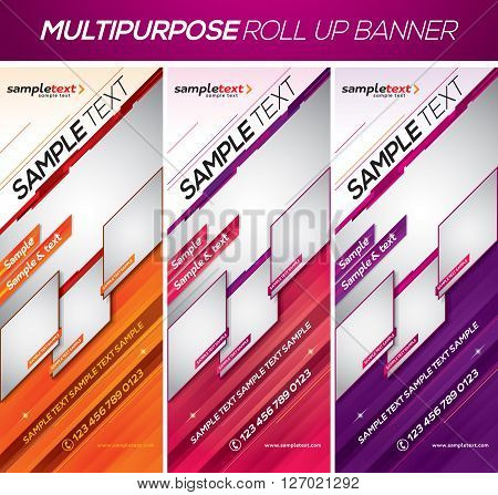 Multipurpose roll up banner.
This template available in 3 different color schemes. Suitable for your product display or corporate promotion