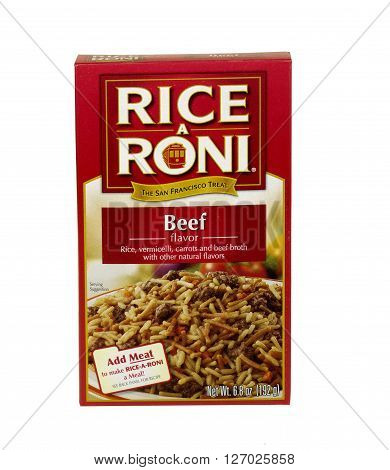 RIVER FALLS,WISCONSIN-APRIL 24,2016: A box of Beef flavored Rice A Roni. Rice A Roni is a product of Quaker Oats Company.