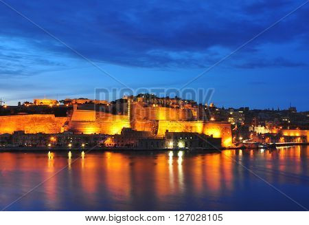 View of Valleta old town at night, Malta
