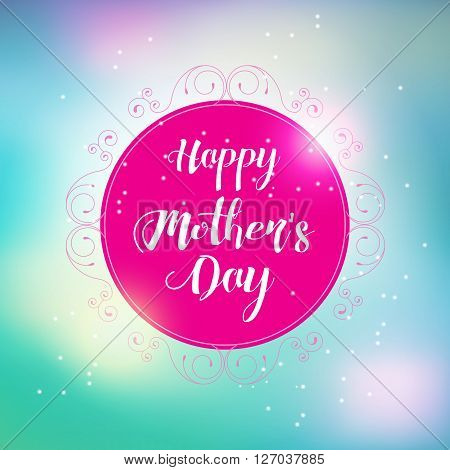 Happy Mothers s Day Typographical Blurred Background with floris frame
