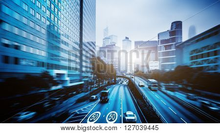traffic in downtown district,hongkong china.