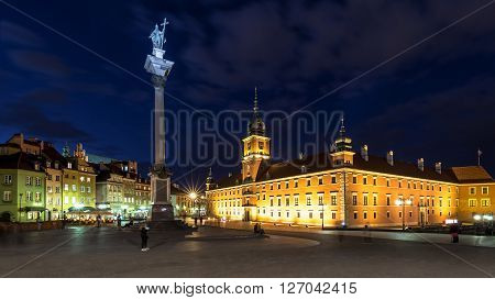 Square Castle and Sigismund's Column at night