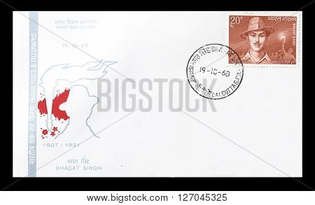 INDIA - CIRCA 1967 : Cancelled postage stamp printed by India, that shows Bhagat Sing.