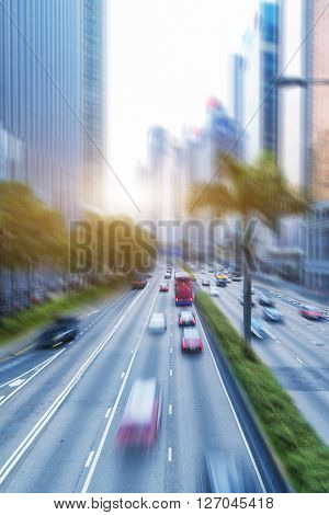 light trails in the downtown district,hong kong china.