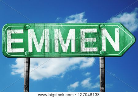 Emmen road sign, on a blue sky background