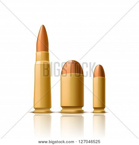 illustration of set of different bullets with shadows on white background