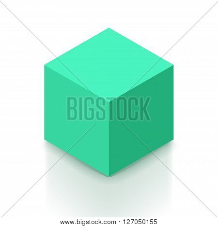 illustration of isometric green color cube with shadow on white background