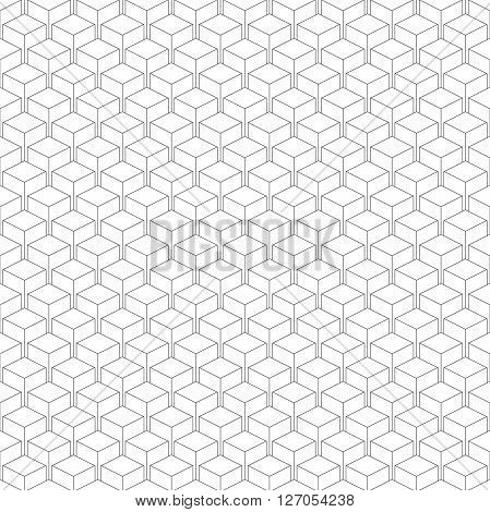 Seamless isometric pattern of cubes vector linear background of delicate lines black and white geometric contemporary ornament
