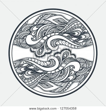 Zen doodle or Zen tangle texture or pattern  black on white in circle for coloring page or relax coloring book or wallpaper or for decorate package clothes or different things