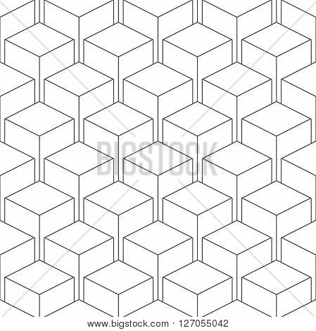 Seamless isometric pattern of cubes vector linear background of delicate lines black and white geometric contemporary ornament