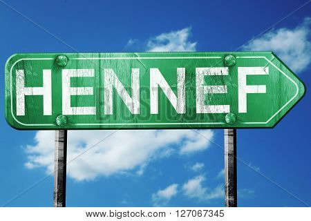 Hennef road sign, on a blue sky background