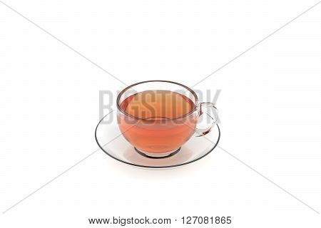 3d render of transparent tea cup with saucer on white background