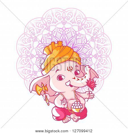 Little cute Ganesha. Cartoon character. Vector cartoon illustration on a white background.
