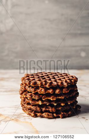Stack Of Homemade Waffles Close Up