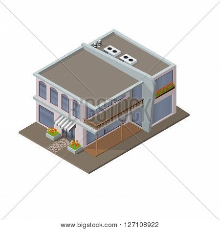 Isometric icon representing modern house with terassa