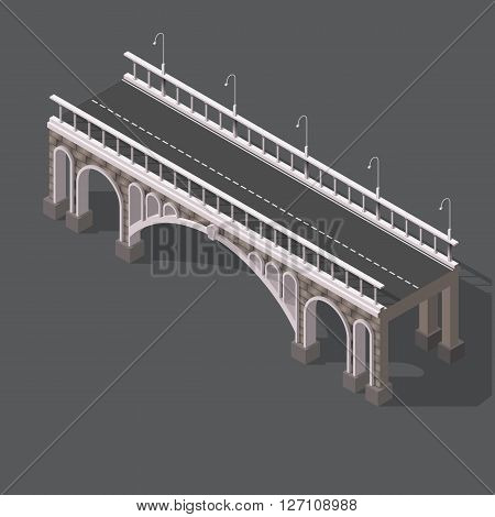 Isometric drawing of a stone bridge against white background