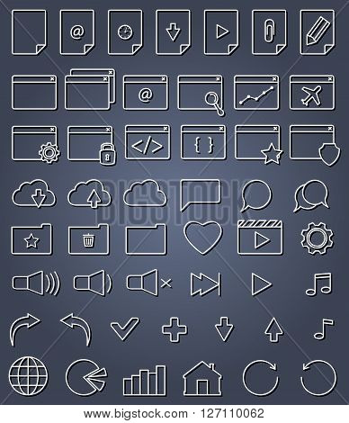 50 line icon set. Trendy thin and simple icons for Web and Mobile. Light version
