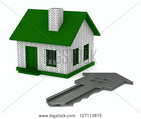 key and house on white background. 3D image