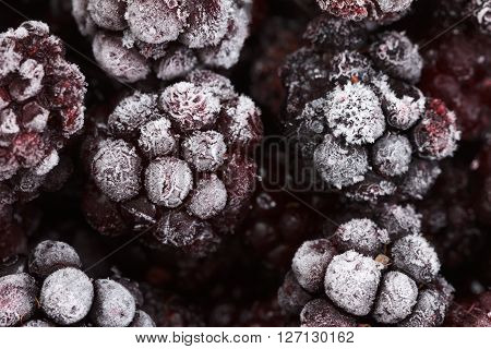 Close up view on frozen Blackberry fruits food background