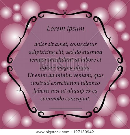 Colorful background for text. Ornate frame. Card. invitation. Purple pink white. Flicker. Abstract.