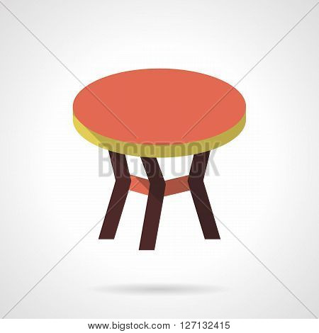 Table with red round top. Coffee table. Furniture for trendy and comfortable interior. Flat color style vector icon. Web design element for site, mobile and business.