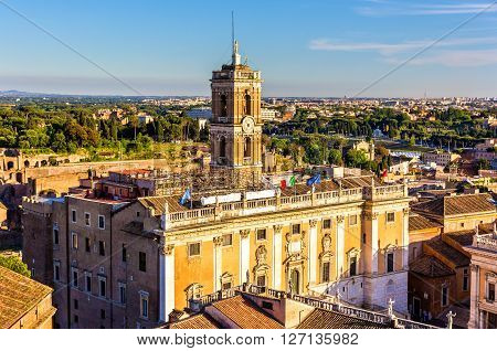 View of Palazzo Senatorio on the Capitoline Hill in Rome, Italy